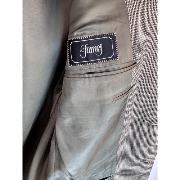 Mens Canali Blazer Silk Wool 42L Italy Jacket Sport Coat Tan Micro Check Texture Suits